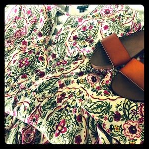 3/4 sleeve white paisley print dress